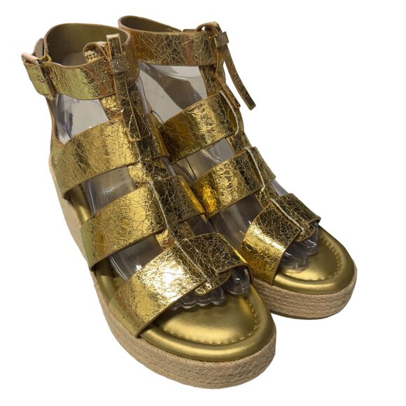 Franco Sarto Palms Espadrille Wedge Sandals Womens 8.5‎ M Gold Buckle Gladiator - Picture 9 of 16